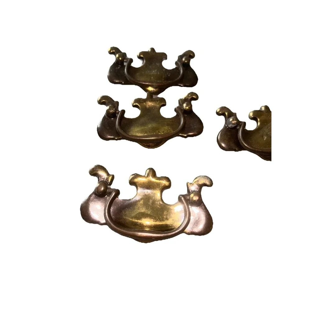11 Brass Drawer Swing Handle Pulls Chippendale Batwing Antique Hardware W/Screws